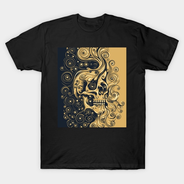Human Skull Emblem Swirls Ornament colored Design T-Shirt by devaleta